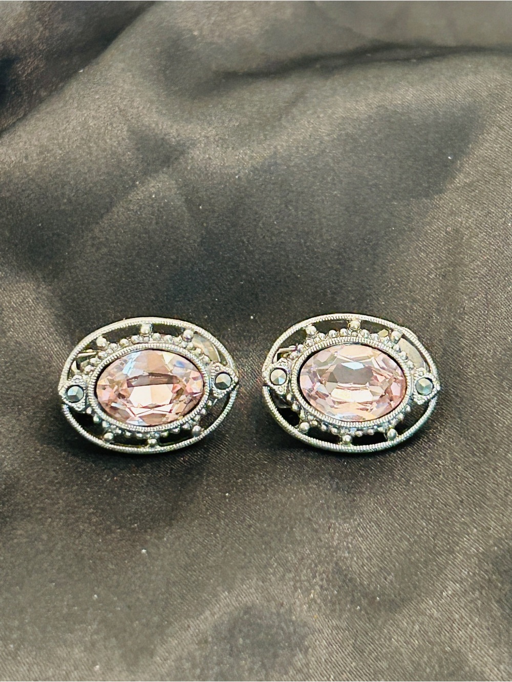 Vintage-Inspired Pink Crystal Oval Stud Earrings